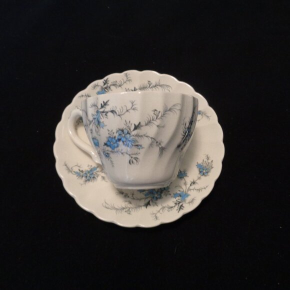 VINTAGE ENGLISH STYLED FLORALS BLUE & WHITE CUP N SAUCER BY MYOTT - Picture 7 of 10